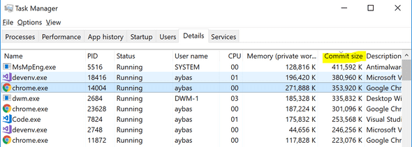 Task Manager after adding Commit Size