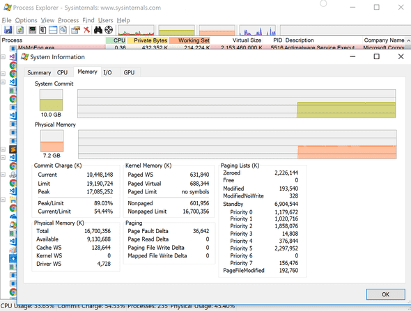 Process Explorer System Info